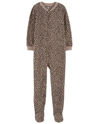 Kid 1-Piece Leopard Fleece Footie Pyjamas