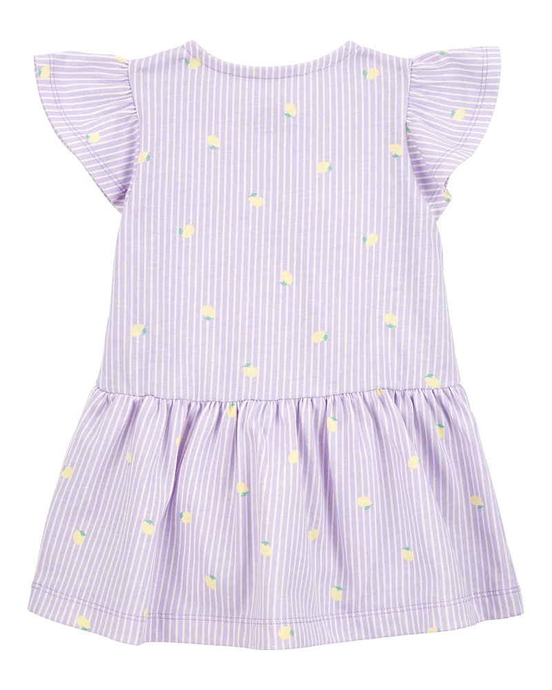 Baby Lemon Print Striped Button-Front Dress