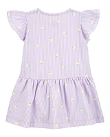 Baby Lemon Print Striped Button-Front Dress