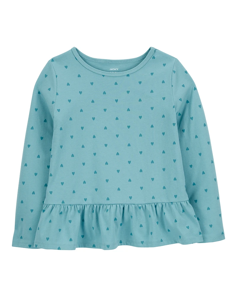 Kid Heart Long-Sleeve Peplum Jersey Tee