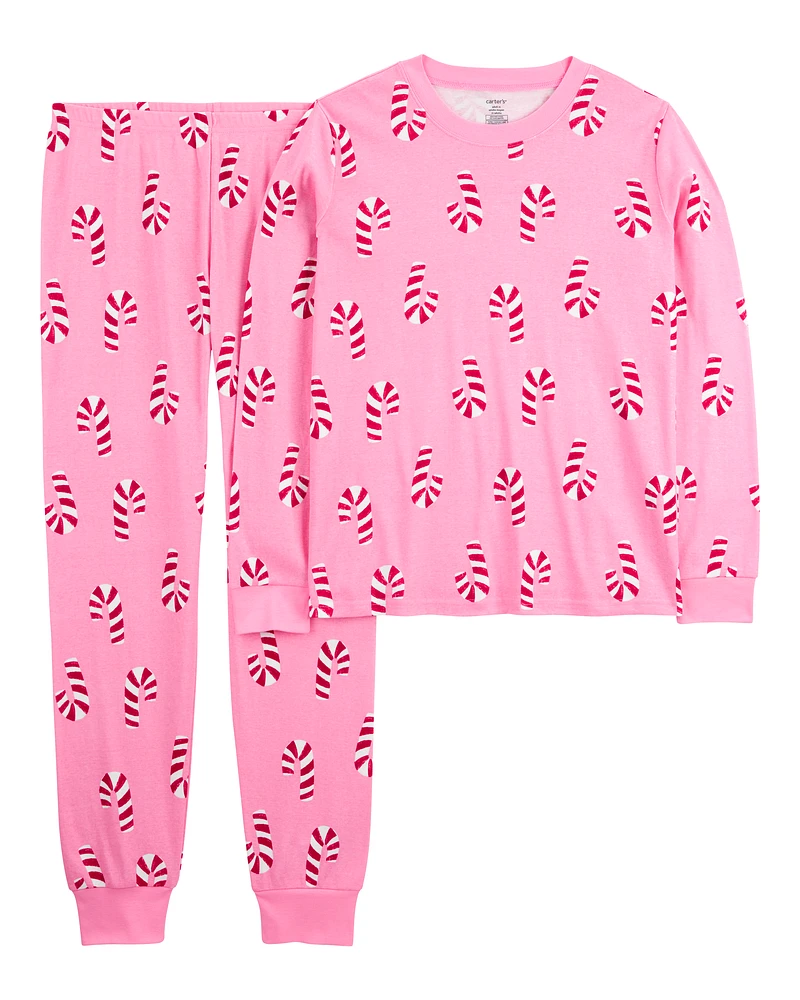 Adult 2-Piece Christmas Candy Cane 100% Snug Fit Cotton Pajamas