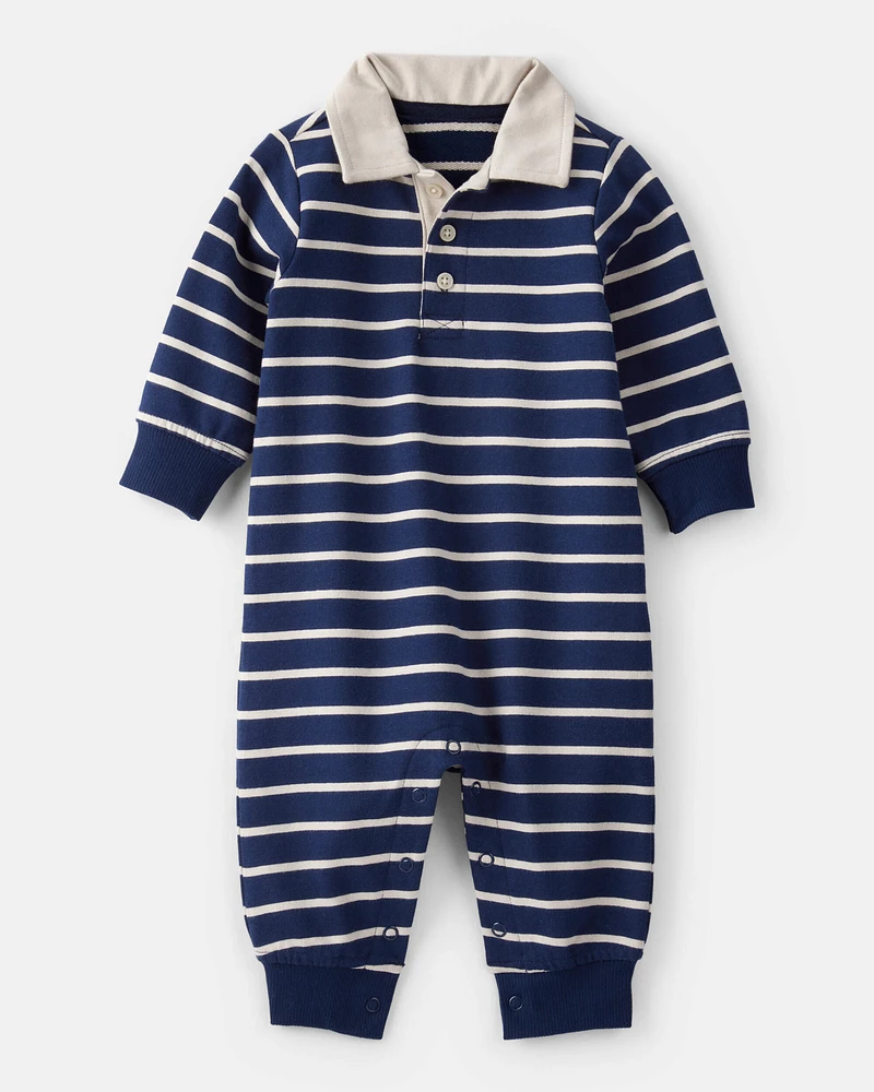 Baby Boy Cotton Long-Sleeve Jumpsuit - Navy/Blue
