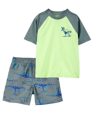 Kid 2-Piece Dinosaur Rashguard & Swim Trunk Set