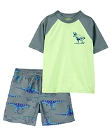 Kid 2-Piece Dinosaur Rashguard & Swim Trunk Set