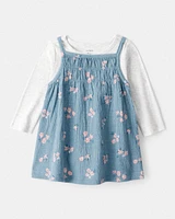 Baby Girl 2-Piece Floral Long-Sleeve Dress Set - Blue
