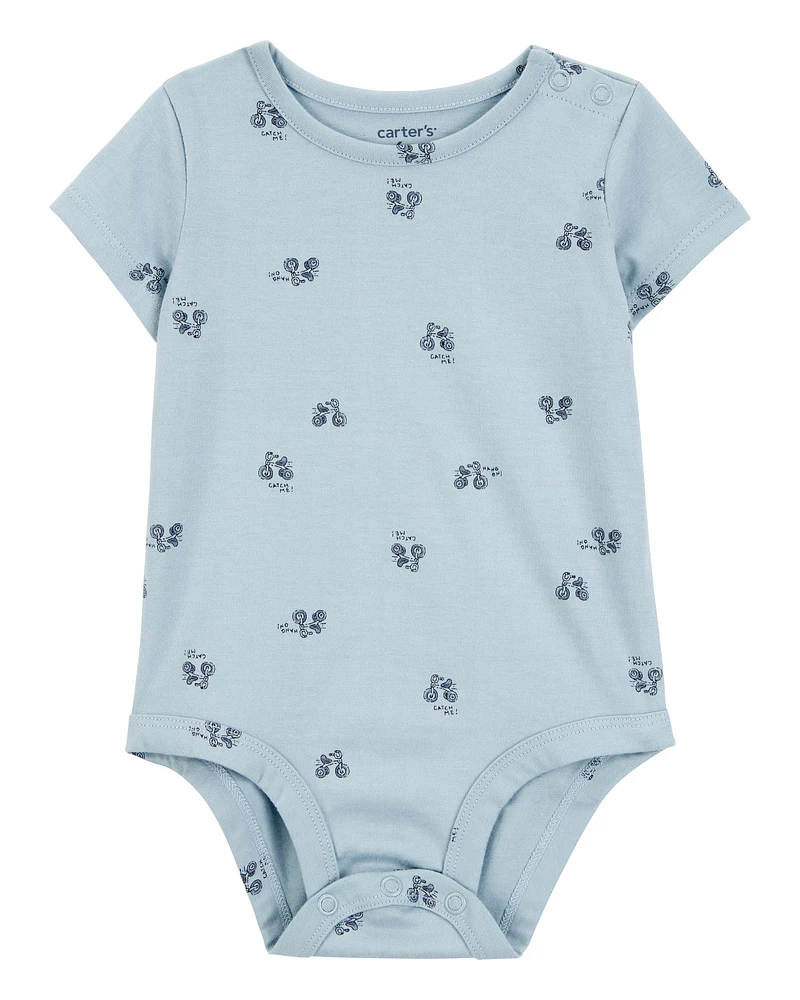 Baby Tricycle Print Short-Sleeve Bodysuit - Blue