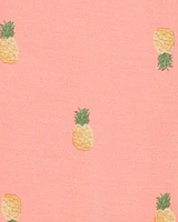 Baby Girl Pineapple Print 2-Way Zip PurelySoft Convertible Foot Sleeper Pyjamas - Coral