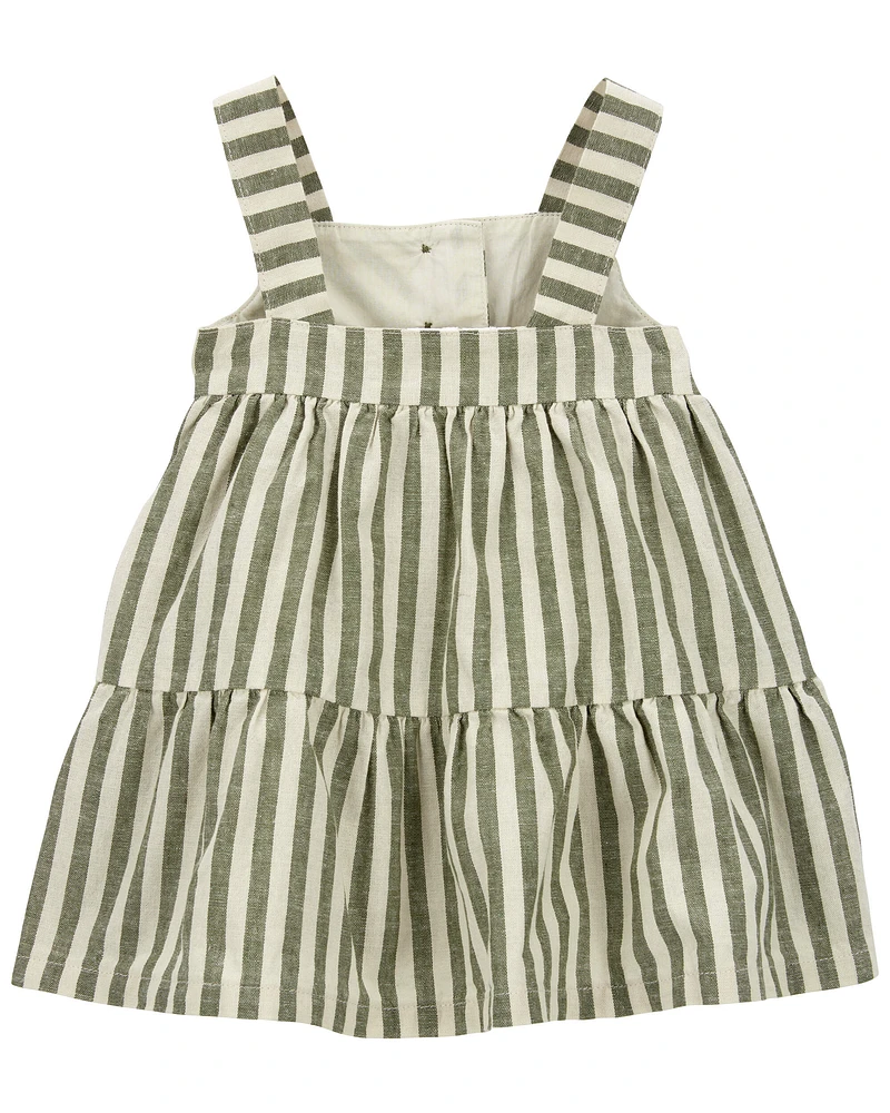 2-Piece Striped Linen Dress & Headwrap Set
