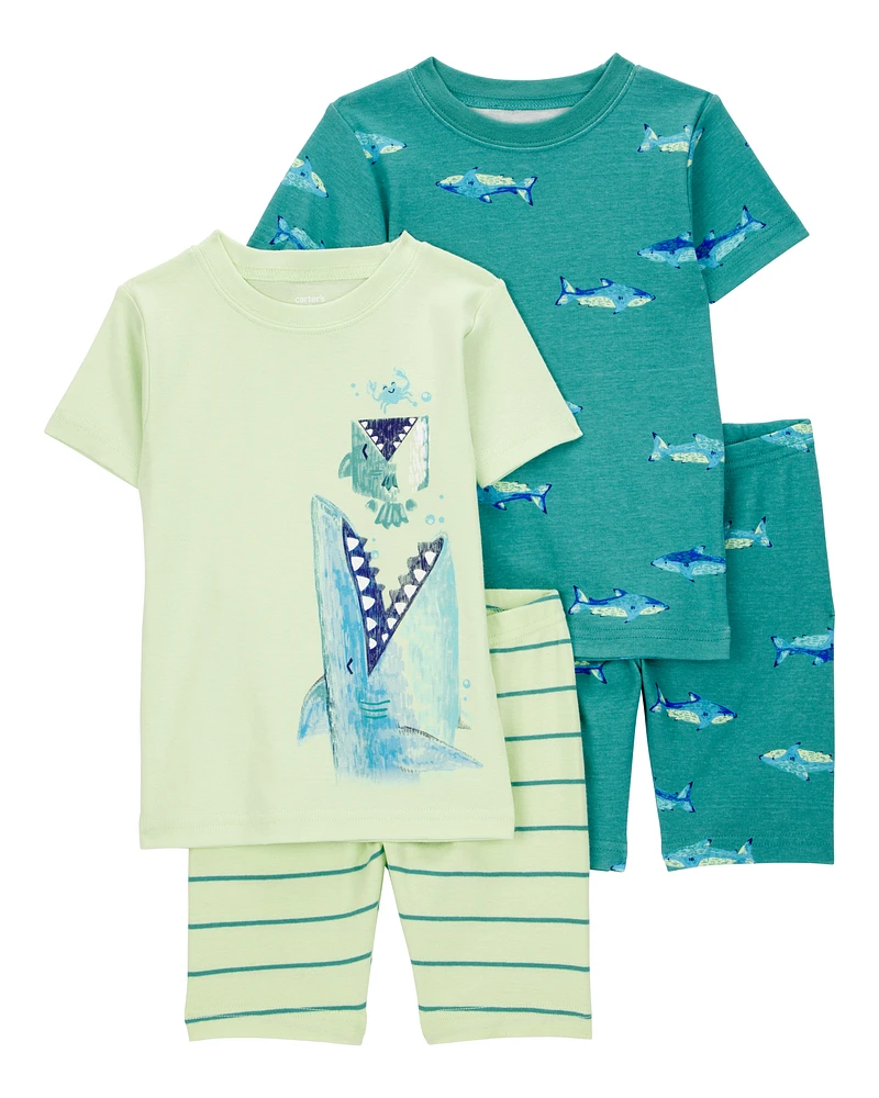 Baby Shark Print Snug Fit Cotton 4-Piece Pyjamas