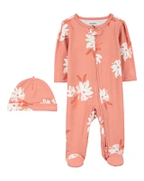 Baby 2-Piece Floral Sleeper & Cap Set