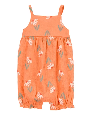 Baby Floral Tank Romper - Orange