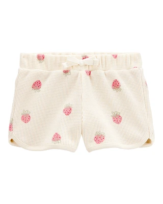 Toddler Strawberry Print Waffle Knit Shorts - Ivory