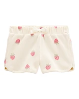 Toddler Strawberry Print Waffle Knit Shorts - Ivory