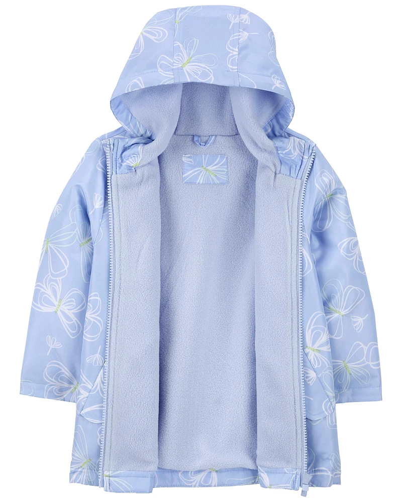 Kid Butterfly Print Fleece-Lined Rain Jacket