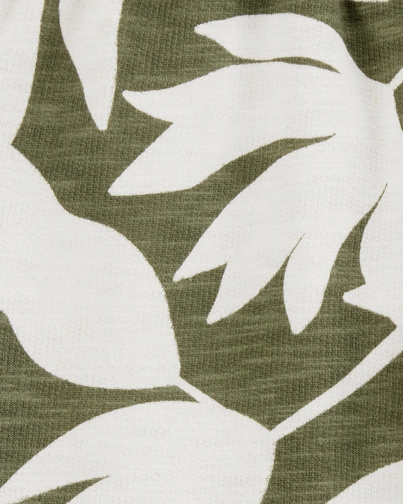 Toddler Tropical Print Pull-On French Terry Shorts - Green/White