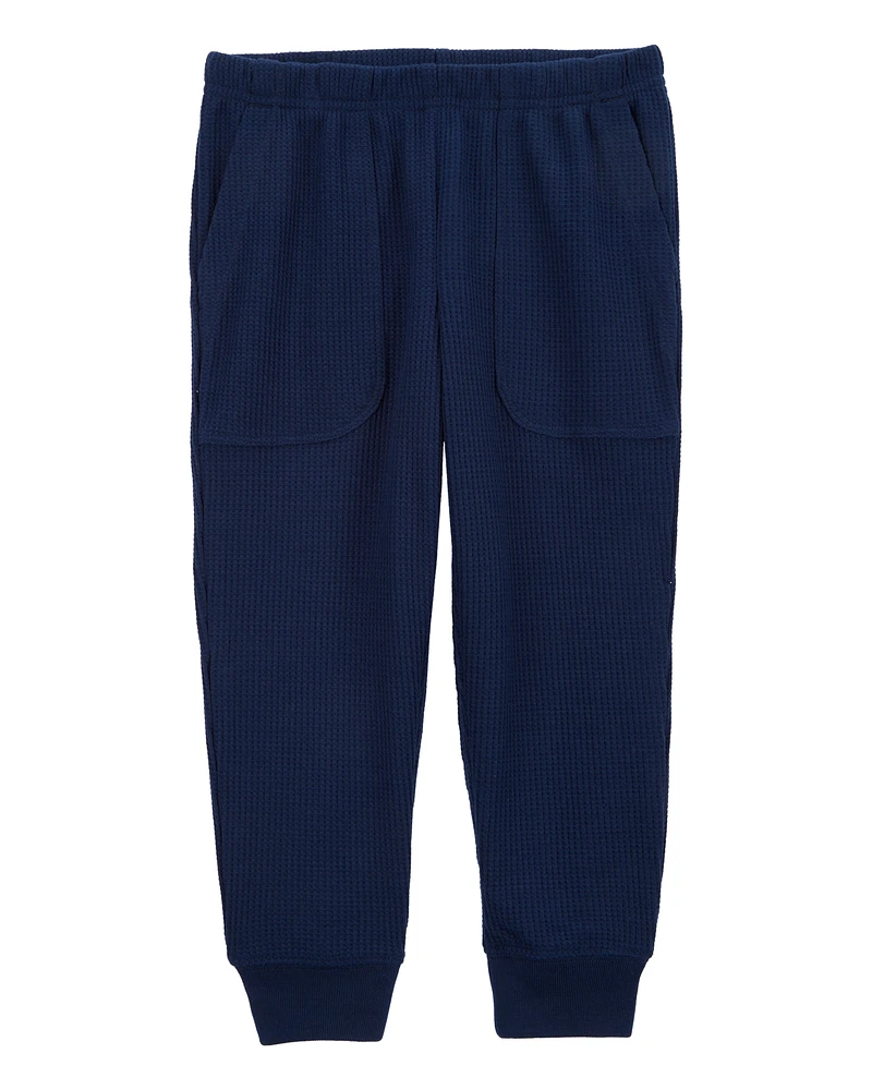 Toddler Boy Solid Loose Fit Waffle Knit 2-Piece Pyjamas - Navy