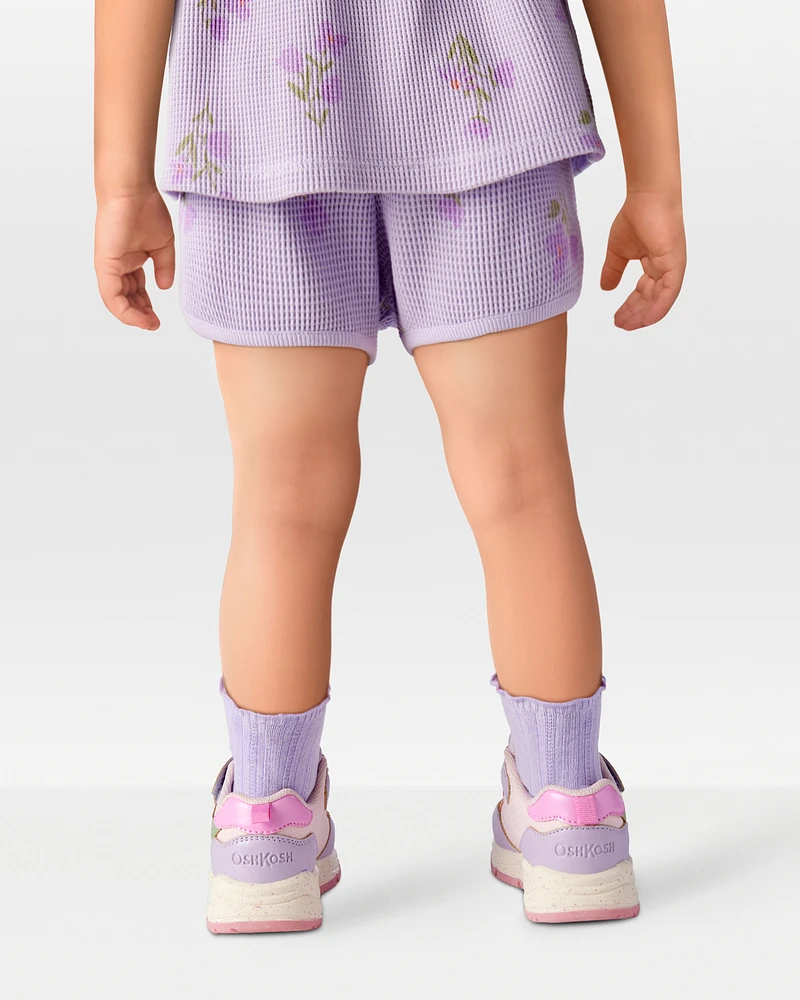 Toddler Floral Waffle Knit Shorts - Purple