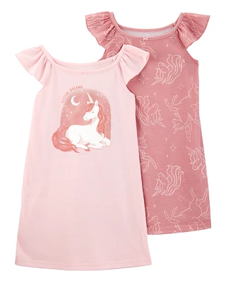 Kid 2-Pack Unicorn Nightgowns - Pink
