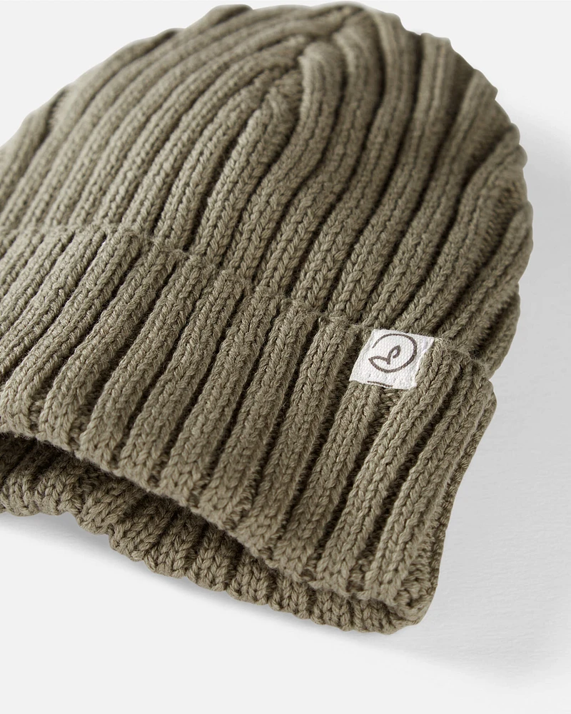 Baby Organic Cotton Ribbed Knit Beanie Olive