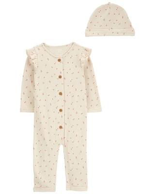 Baby 2-Piece  Button-Down Jumpsuit & Cap Set