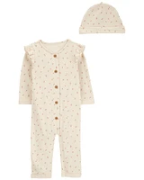 Baby 2-Piece  Button-Down Jumpsuit & Cap Set