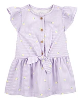 Baby Lemon Print Striped Button-Front Dress