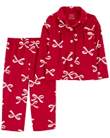 Toddler 2-Piece Christmas Bow Coat Style Fleece Pyjamas