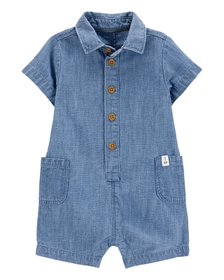 Baby Solid Cotton Blend Romper - Blue