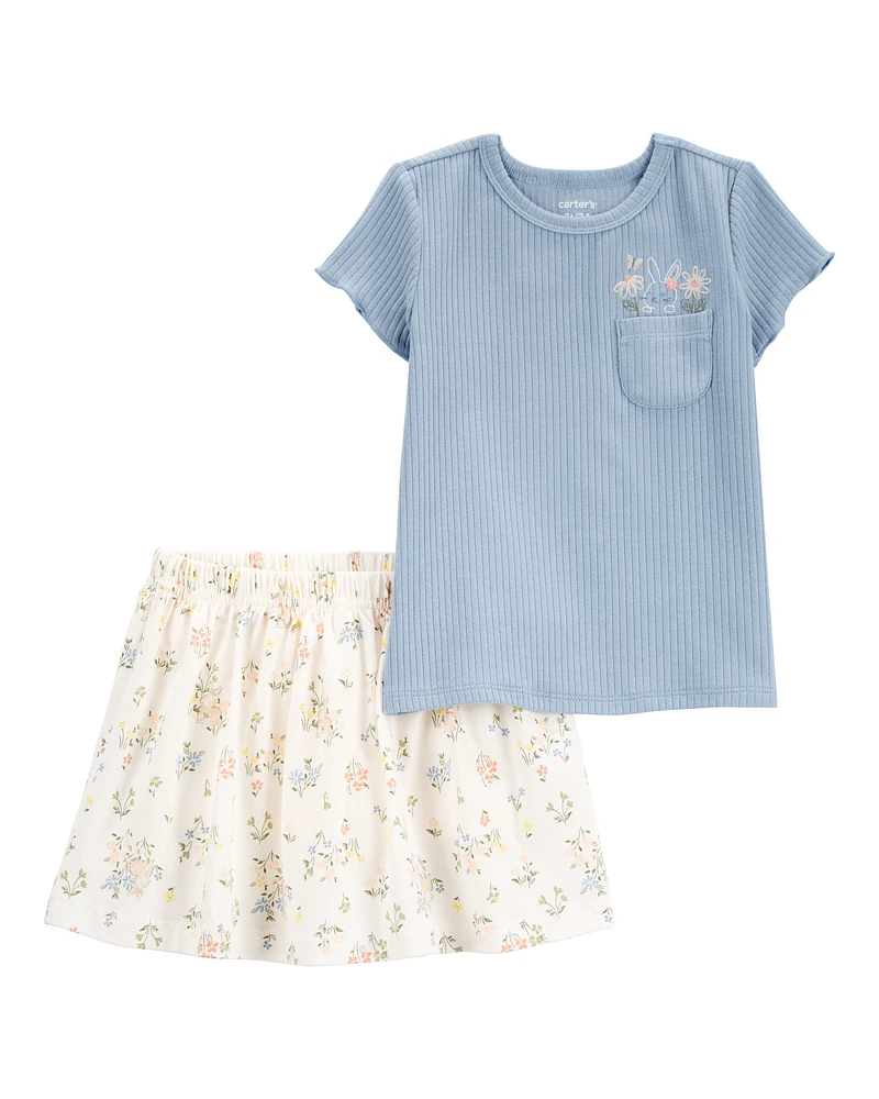 Toddler 2-Piece Bunny Floral Skort Outfit Set