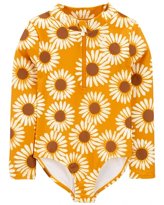 Kid Sunflower 1-Piece Zip-Front Rashguard