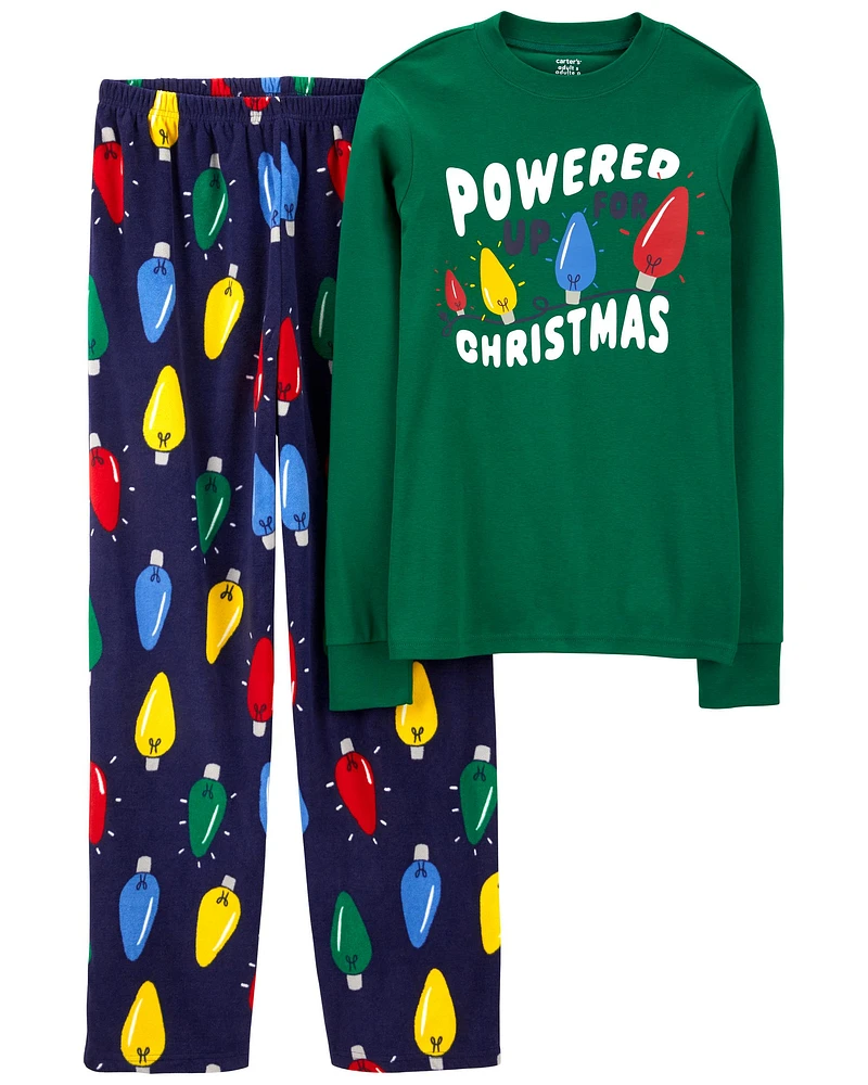 Adult 2-Piece Christmas Lights Cotton & Velboa Pyjamas