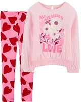 Kid 2-Piece Heart Knit Top & Leggings Set