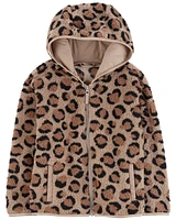 Kid Leopard Sherpa Hooded Zip Jacket