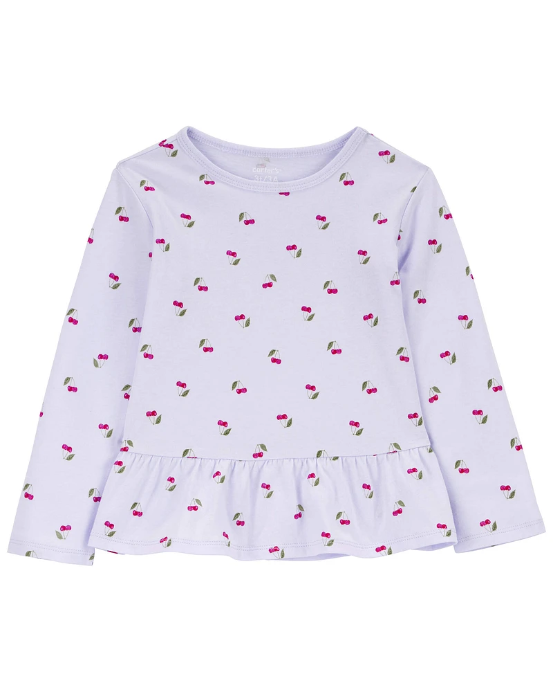 Toddler Cherry Print Peplum Top