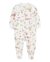 Baby Aquatic Animals Print 2-Way Zip Cotton Sleeper Pyjamas