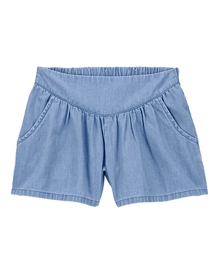 Kid Chambray Pull-On Shorts - Blue