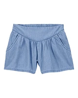 Kid Chambray Pull-On Shorts - Blue