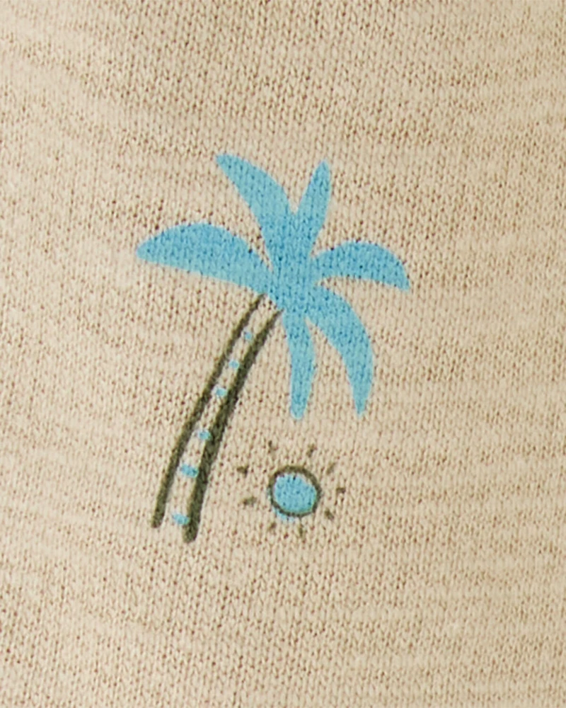Baby Beach Print Pull-On French Terry Shorts - Khaki