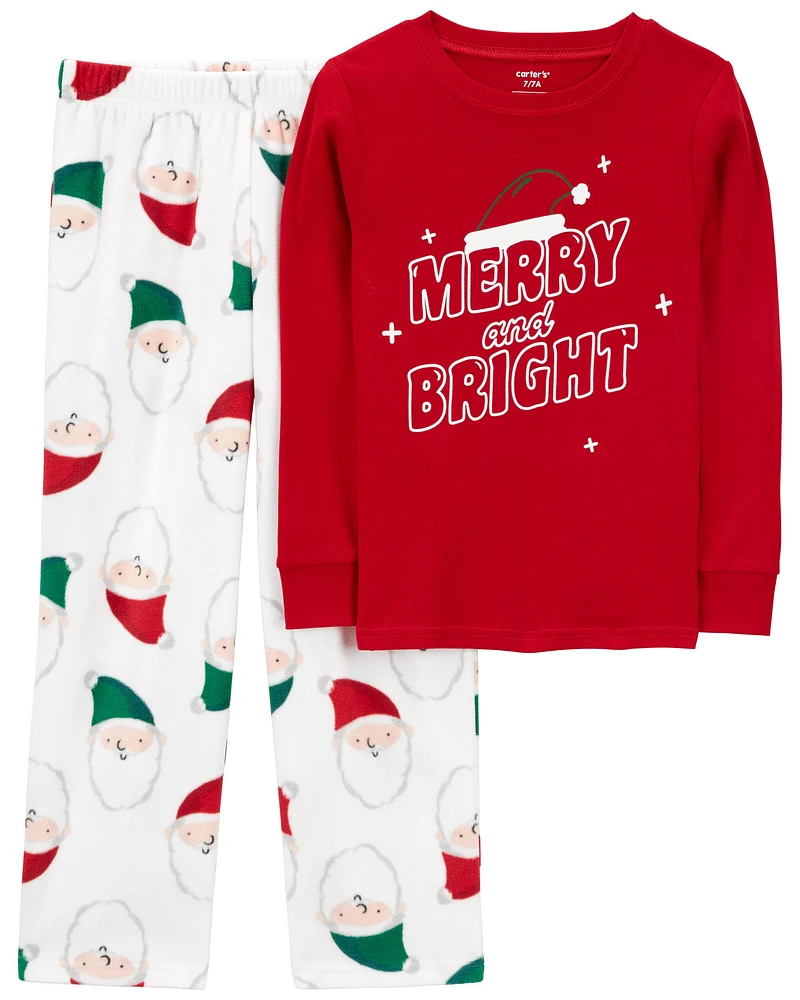 Kid 2-Piece Santa Fleece & Cotton Pyjamas