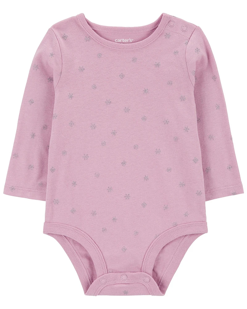 Baby Glitter Snowflake Long-Sleeve Bodysuit