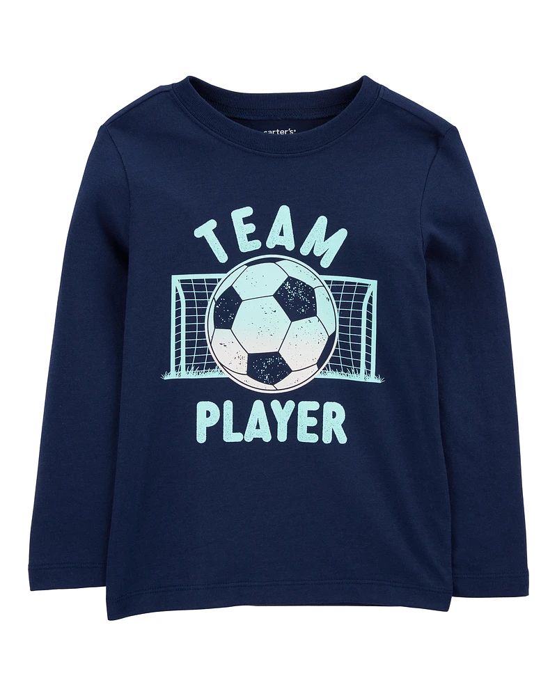 Toddler Soccer Cotton Blend Long-Sleeve Tee - Blue