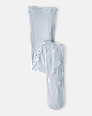 Girls Snowflake Print Tights - Blue