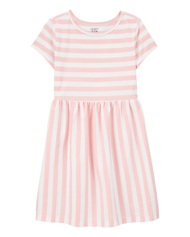 Kid Striped Short-Sleeve Dress-Pink