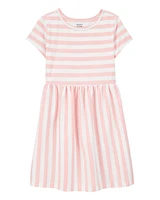 Kid Striped Short-Sleeve Dress-Pink