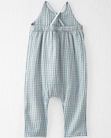 Baby Gingham Print Organic Cotton Gauze Jumpsuit