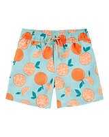 Kid Orange Print Swim Trunks