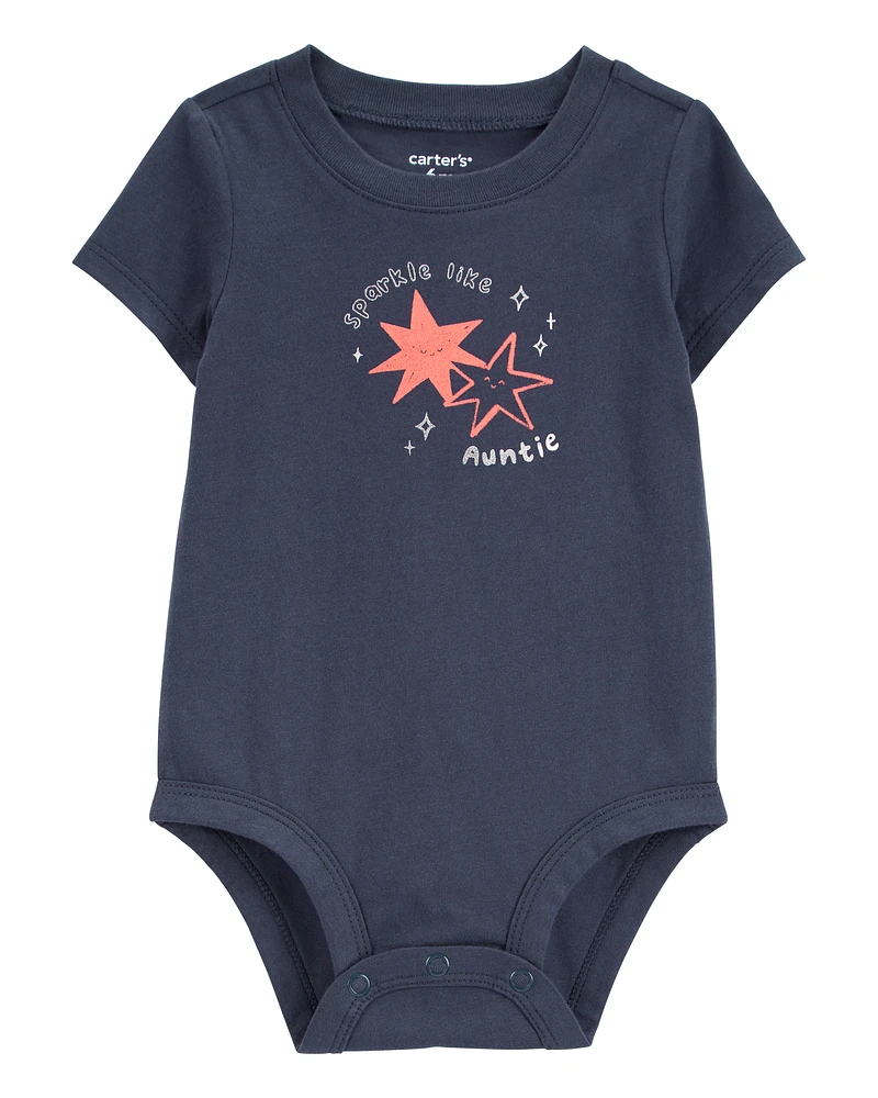 Baby Sparkle Like Auntie Short-Sleeve Bodysuit - Grey