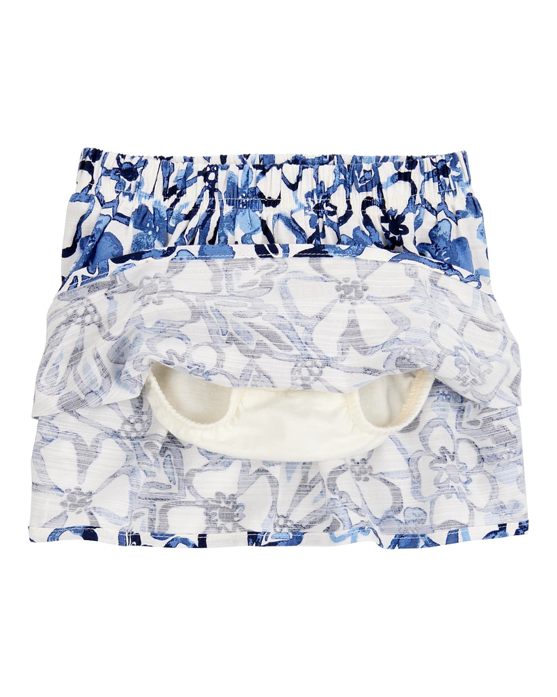 Baby Floral Linen Look-alike Pull-On Skort - Blue