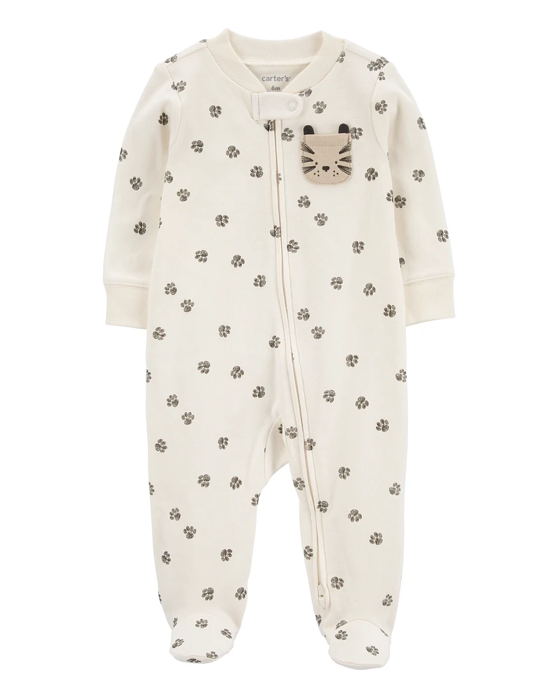 Baby Paw Print 2-Way Zip Cotton Sleeper