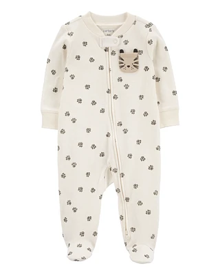 Baby Paw Print 2-Way Zip Cotton Sleeper